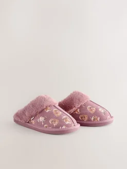 Next Pink Suede Mule Charlie Cockapoo Faux Fur Slippers New