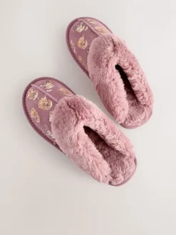 Next Pink Suede Mule Charlie Cockapoo Faux Fur Slippers New