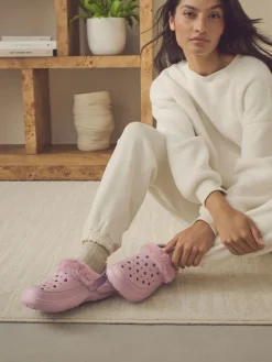 Next Womens Faux Fur Lined Clogs Slippers Pink Best