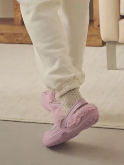 Next Womens Faux Fur Lined Clogs Slippers Pink Best