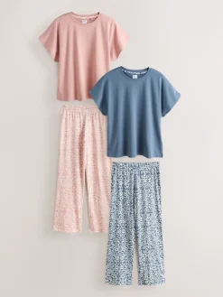 Next Short Sleeve Pyjamas 2 Pack Pink/Blue Floral Sale