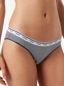 Next Bikini Cotton Logo Knickers 4 Pack Pink/Blue Stripe Online
