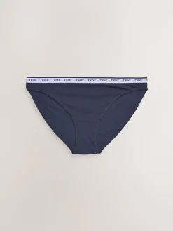Next Pink/Blue Stripe High Leg Cotton Logo Knickers 4 Pack Sale