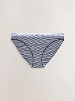 Next Pink/Blue Stripe High Leg Cotton Logo Knickers 4 Pack Sale