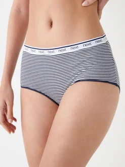 Next Pink/Blue Stripe Midi Cotton Logo Knickers 4 Pack Clearance