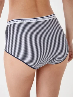 Next Pink/Blue Stripe Midi Cotton Logo Knickers 4 Pack Clearance