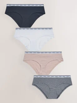 Next Short Cotton Logo Knickers 4 Pack Pink/Blue Stripe Discount
