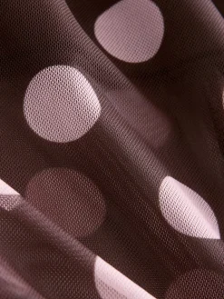 Next Mesh Midi Pencil Skirt Pink/Brown Polka Dot Hot