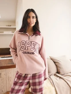 Next Half Zip Graphic Fleece Pink/Burgundy Red Discount