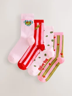 Next Pink/Green 'Olive You' Ankle Socks 4 Pack Pink/Green 'Olive You' Sale