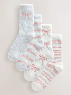 Next Cosy Ankle Socks 4 Pack Pink/Grey Bows Hot