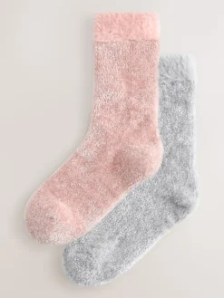 Next Velvet Cosy Socks 2 Pack Pink/Grey Sparkle Sale