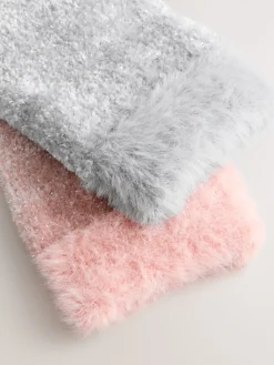 Next Velvet Cosy Socks 2 Pack Pink/Grey Sparkle Sale