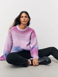Next Boucle Crew Neck Jumper With Wool Pink/Purple Spacedye Outlet