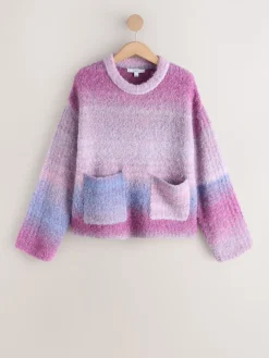 Next Boucle Crew Neck Jumper With Wool Pink/Purple Spacedye Outlet
