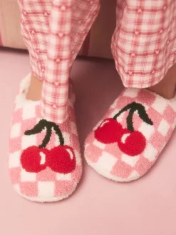 Next Pink/Red Check Cherry Mule Slippers Online