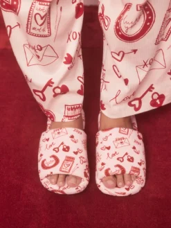 Next Pink/Red Heart Plush Slider Slippers Clearance