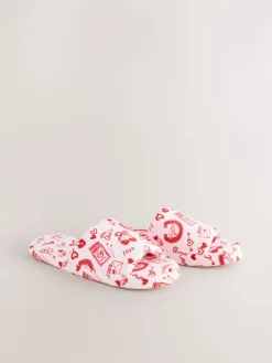Next Pink/Red Heart Plush Slider Slippers Clearance
