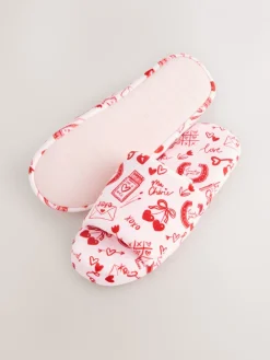Next Pink/Red Heart Plush Slider Slippers Clearance