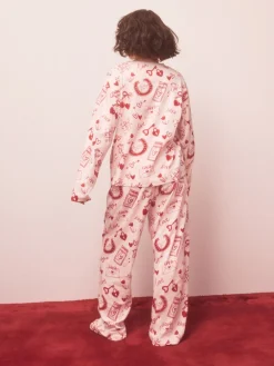 Next Pink/Red Heart Ribbed Long Sleeve Pyjamas Sale