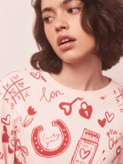 Next Pink/Red Heart Ribbed Long Sleeve Pyjamas Sale