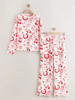 Next Pink/Red Heart Ribbed Long Sleeve Pyjamas Sale