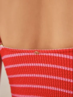 Next Pull On Bandeau Tankini Top Pink/Red Stripe Crinkle Sale