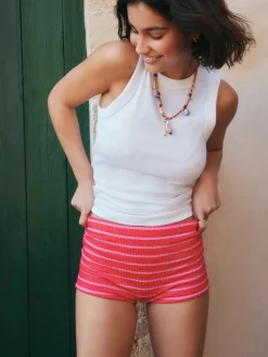 Next Shorts Swim Shorts Bikini Bottoms Pink/Red Stripe Crinkle