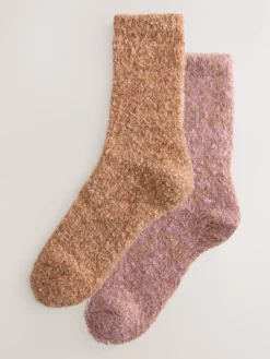 Next Boucle Cosy Socks 2 Pack Pink/Rust