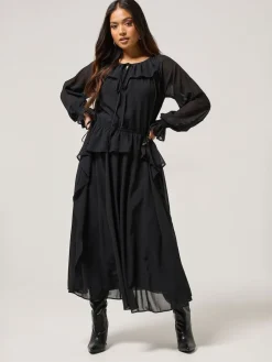 PixieGirl Petite Frill Tie Waist Dress Black Sale