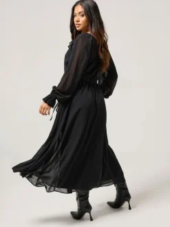 PixieGirl Petite Frill Tie Waist Dress Black Sale