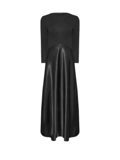 PixieGirl Petite Long Sleeve Mixed Satin Skirt Maxi Dress Black Hot
