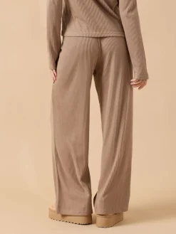 PixieGirl Petite Ribbed Wide Leg Joggers Brown