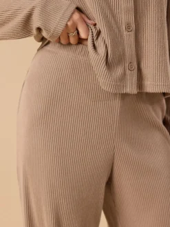 PixieGirl Petite Ribbed Wide Leg Joggers Brown