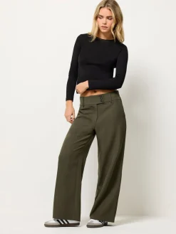 PixieGirl Petite Green 3 Button Tab Wide Leg Trousers