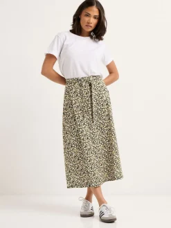 PixieGirl Petite Green Petite Self Belted Midi Skirt Outlet