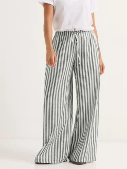PixieGirl Petite Grey Stripe Wide Leg Trousers Sale