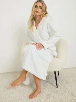 PixieGirl Petite White Cotton Touch Hooded Maxi Robe New