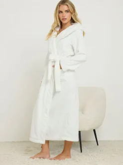 PixieGirl Petite White Cotton Touch Hooded Maxi Robe New