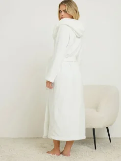 PixieGirl Petite White Cotton Touch Hooded Maxi Robe New