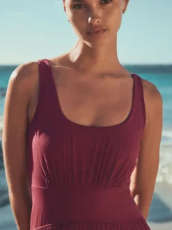 Next Jersey Waisted Summer Midi Dress Plum Purple Outlet