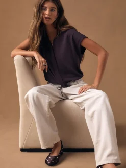 Next V-Neck Short Sleeved Tie Waist Top Plum Purple New