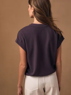 Next V-Neck Short Sleeved Tie Waist Top Plum Purple New