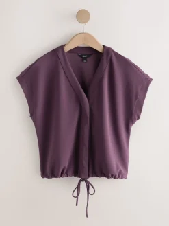 Next V-Neck Short Sleeved Tie Waist Top Plum Purple New