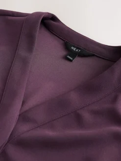 Next V-Neck Short Sleeved Tie Waist Top Plum Purple New