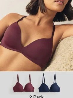 Next A-E Push Up Padded Non Wired Smoothing Bras 2 Pack Plum Purple/Navy Discount
