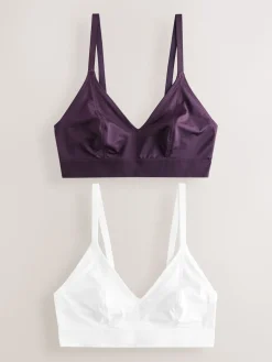 Next Bralette DD+ Ultimate Comfort Non Wire Bralettes 2 Pack Plum Purple/White New