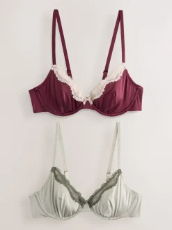Next Non Pad Plunge High Shine Bra Plum/Green Sale