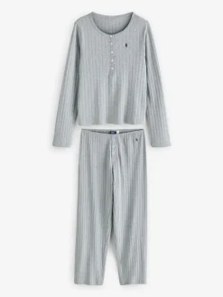 Polo Ralph Lauren Grey Henley/Wide Leg Sleep Set Hot