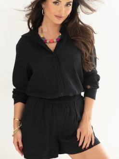 Pour Moi Bree High Waist Elasticated Shorts Black Clearance